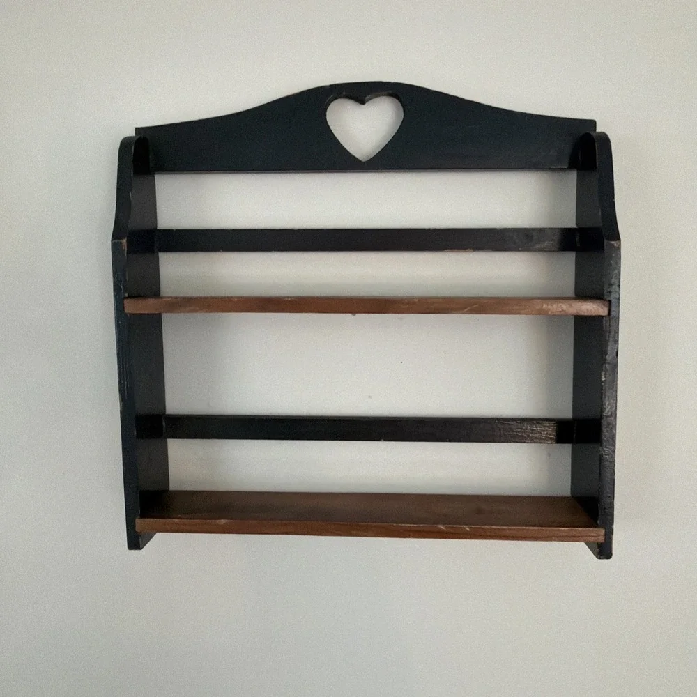 Small Wooden Shelf Heart Cutout Cottagecore 12x11